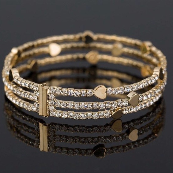 Bangle - Beautiful Hearts and Rhinestone Bangle - Picture 3 of 4